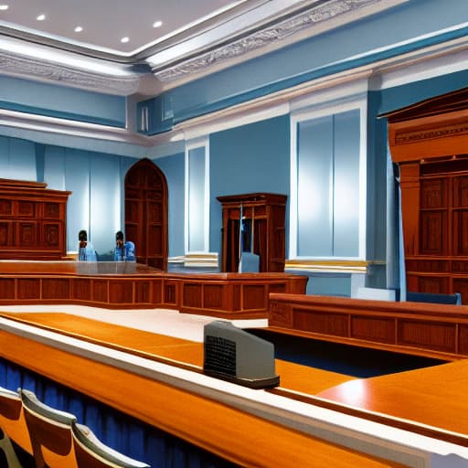  courtroom hyperrealistic, full body, detailed clothing, highly detailed, cinematic lighting, stunningly beautiful, intricate, sharp focus, f/1. 8, 85mm, (centered image composition), (professionally color graded), ((bright soft diffused light)), volumetric fog, trending on instagram, trending on tumblr, HDR 4K, 8K