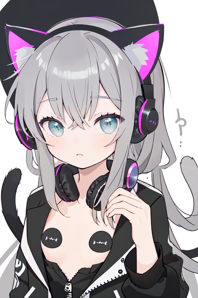  Headphones, cat ears, black gray