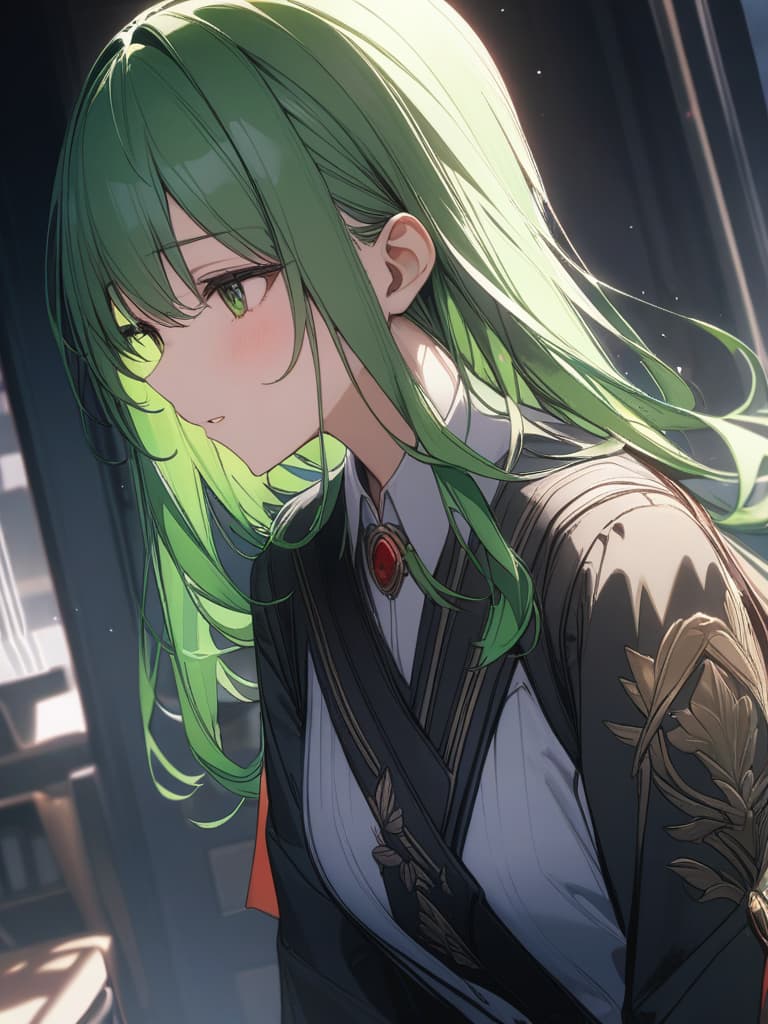  Green Hair Character Assistant Secretary General, masterpiece, best quality,8k,ultra detailed,high resolution,an extremely delicate and beautiful,hyper detail