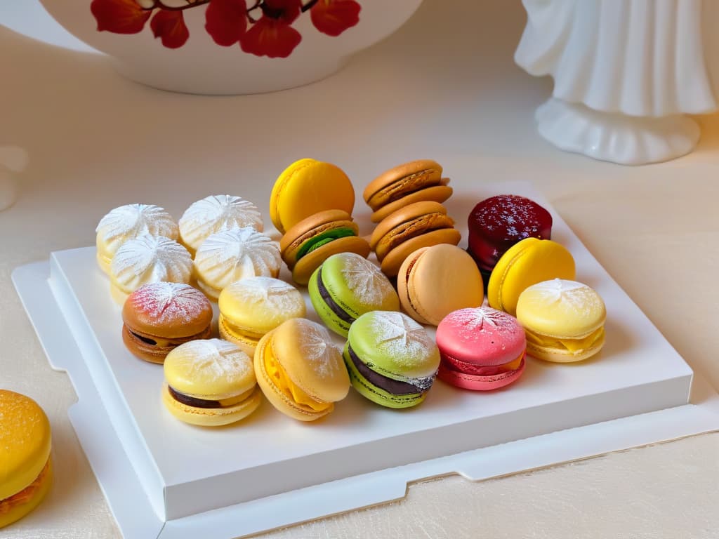  An ultradetailed image showcasing a diverse array of intricately decorated desserts from different cultural backgrounds, including colorful macarons, ornate baklava, vibrant Mexican conchas, and delicate Japanese wagashi. Each dessert is meticulously presented on a simple, elegant white platter to highlight the unique cultural influences and artistic craftsmanship behind these sweet treats. The image is captured with such clarity that every tiny detail, from the flaky layers of pastry to the delicate sugar decorations, is vivid and mesmerizing, inviting viewers to appreciate the beauty and diversity of global pastry traditions. hyperrealistic, full body, detailed clothing, highly detailed, cinematic lighting, stunningly beautiful, intricate, sharp focus, f/1. 8, 85mm, (centered image composition), (professionally color graded), ((bright soft diffused light)), volumetric fog, trending on instagram, trending on tumblr, HDR 4K, 8K