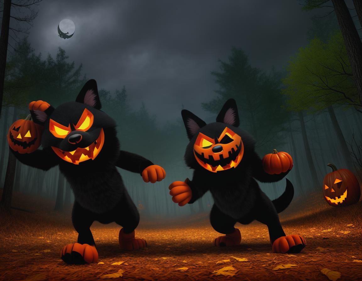  Disney cartoon style, an angry dog attacking the player, background is a dark halloween forest, angry expression, facing the player, single person