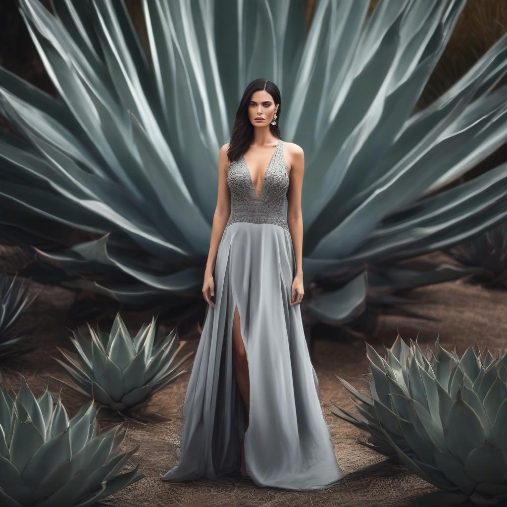  A sad beauty in a gray dress with an agave. hyperrealistic, full body, detailed clothing, highly detailed, cinematic lighting, stunningly beautiful, intricate, sharp focus, f/1. 8, 85mm, (centered image composition), (professionally color graded), ((bright soft diffused light)), volumetric fog, trending on instagram, trending on tumblr, HDR 4K, 8K