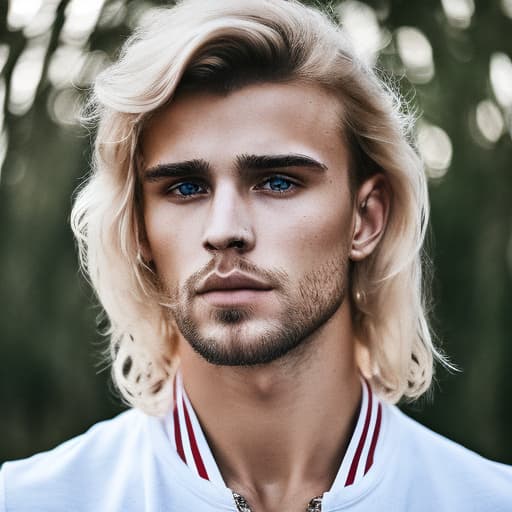 portrait+ style Russian queer fitness model blonde hunk dude face