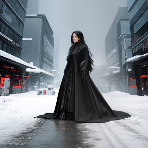  A woman with long hair and a black jacket is looking at the camera. Apply the Following Styles Dystopian Art hyperrealistic, full body, detailed clothing, highly detailed, cinematic lighting, stunningly beautiful, intricate, sharp focus, f/1. 8, 85mm, (centered image composition), (professionally color graded), ((bright soft diffused light)), volumetric fog, trending on instagram, trending on tumblr, HDR 4K, 8K