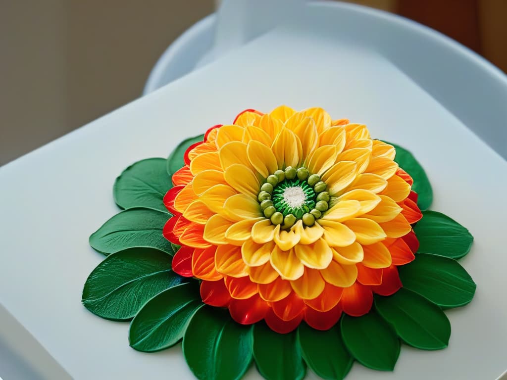  A closeup, ultradetailed image of a delicate, intricately designed sugar flower being meticulously crafted by skilled hands, showcasing the artistry and precision involved in sustainable pastry making. The image captures the vibrant colors and intricate details of the flower, highlighting the beauty and craftsmanship of sustainable baking practices. hyperrealistic, full body, detailed clothing, highly detailed, cinematic lighting, stunningly beautiful, intricate, sharp focus, f/1. 8, 85mm, (centered image composition), (professionally color graded), ((bright soft diffused light)), volumetric fog, trending on instagram, trending on tumblr, HDR 4K, 8K