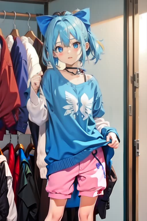  Cirno taking off her clothes, in dressing room, ice wings