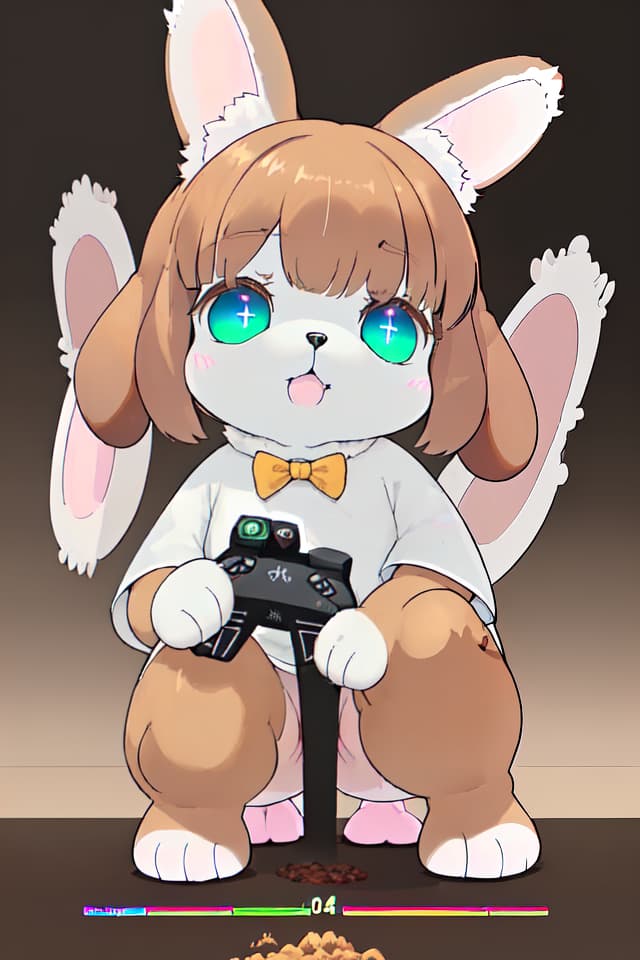  (((Drooping Dog Ears: 1.4, Lop Dog Ears, Dog's Lop Earred))), ((Holding 🎮: 1.4)), Gaming Girl, Anthropomorphic Furry Beagle Girl , Ultimate quality), official art , Aesthetic, (diffusion lighting, environmental lighting), detailed skin texture, best shadow, very detail, colorful, 8k Wallpaper, Raw Photoristic Detailed, Dutch Angle, 💩, 💩,