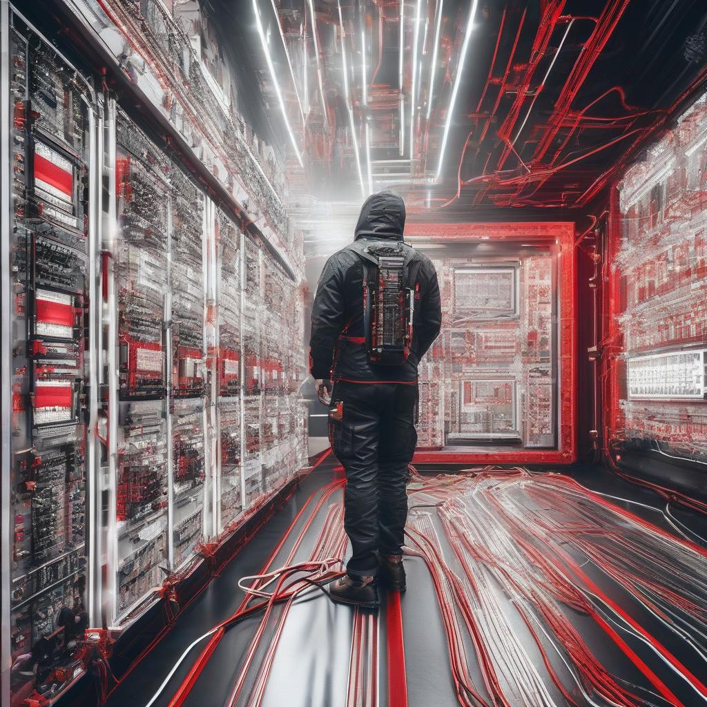  Draw an electrical scheme, in black and red colors on a white background. hyperrealistic, full body, detailed clothing, highly detailed, cinematic lighting, stunningly beautiful, intricate, sharp focus, f/1. 8, 85mm, (centered image composition), (professionally color graded), ((bright soft diffused light)), volumetric fog, trending on instagram, trending on tumblr, HDR 4K, 8K