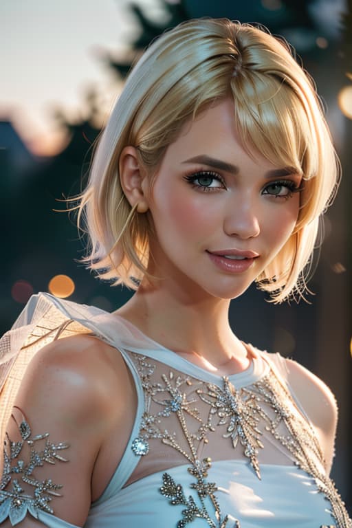  1girl,1girl,blonde short hair,straight hair,upper body shot,shirt,smile hyperrealistic, full body, detailed clothing, highly detailed, cinematic lighting, stunningly beautiful, intricate, sharp focus, f/1. 8, 85mm, (centered image composition), (professionally color graded), ((bright soft diffused light)), volumetric fog, trending on instagram, trending on tumblr, HDR 4K, 8K