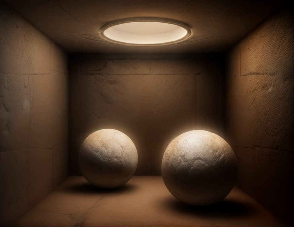  a fantasy rich adventure room with stone balls, dramatic lighting, cinematic lighting, raw photo (best quality, masterpiece:1.2), ultrahigh res, highly detailed, sharp focus