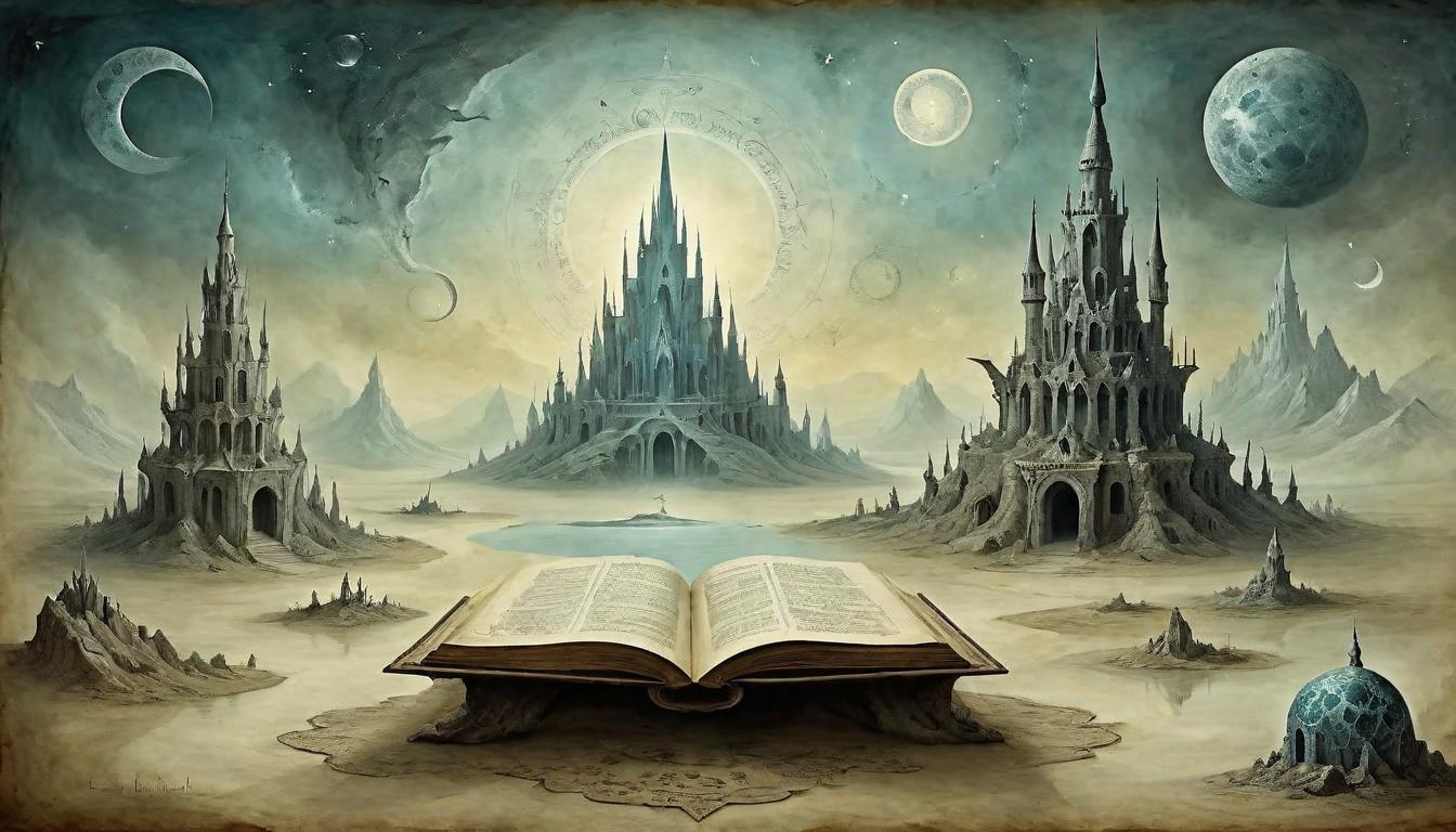  on parchment, surrealism+++, Profound stillness, silent, energy gathering before creation, vast, empty, potential filled(mysterious, provocative, symbolic,muted color)+++