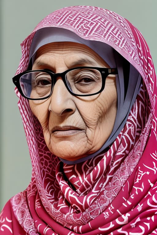  Generate an Hd quality image of an Arabian grandmother from Jeddah, Saudi Arabia, wearing a Hijab and glasses. The photo should capture her from the front, highlighting her traditional attire and reflecting the cultural essence of the Hijaz region.