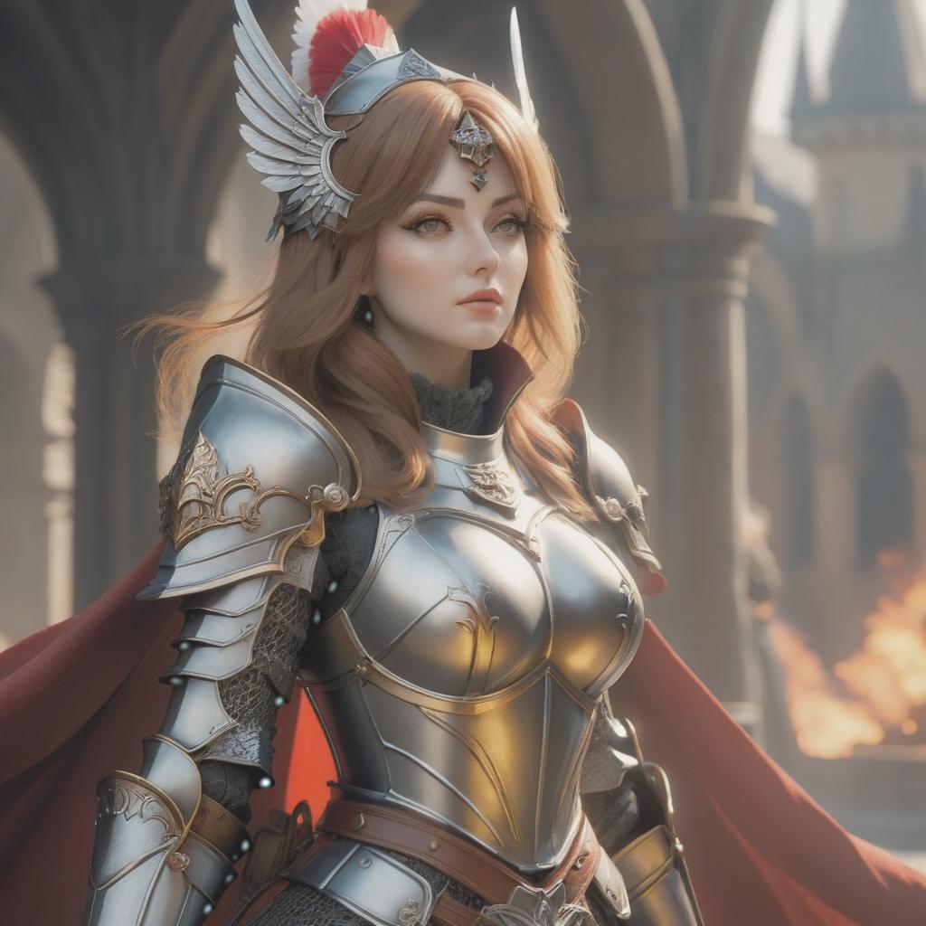  Maiden knight hyperrealistic, full body, detailed clothing, highly detailed, cinematic lighting, stunningly beautiful, intricate, sharp focus, f/1. 8, 85mm, (centered image composition), (professionally color graded), ((bright soft diffused light)), volumetric fog, trending on instagram, trending on tumblr, HDR 4K, 8K