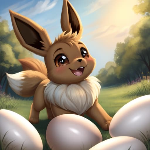  Eevee, feral, egg in ass, anal oviposition, view from behind,, open eyes, digital art, masterpiece, 4k, fine details,