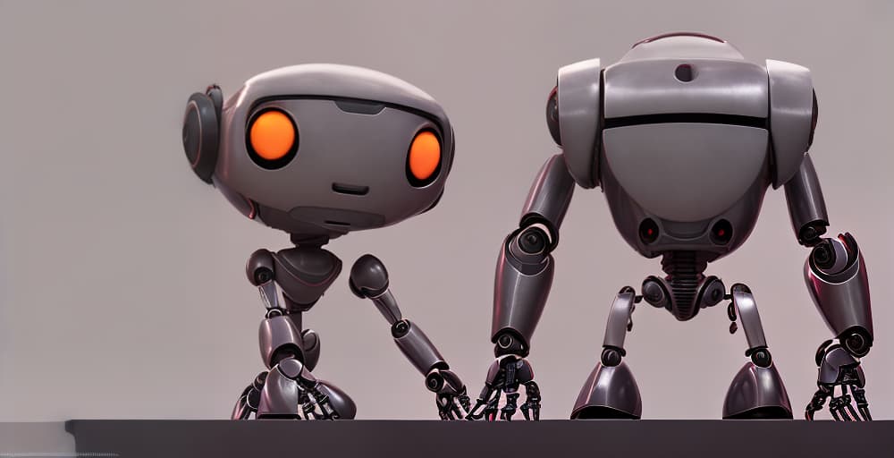 redshift style cute robot stting front view in a study table