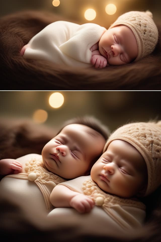  super detailed,8k,high res,absurd,employed,detailed,delicate composition,cinematic angles,bold composition,detailed to the last detail,{{new born twins:1.4}(male and female twins){new twin babies,sleeping side by side},top quality,masterpiece, hyperrealistic, full body, detailed clothing, highly detailed, cinematic lighting, stunningly beautiful, intricate, sharp focus, f/1. 8, 85mm, (centered image composition), (professionally color graded), ((bright soft diffused light)), volumetric fog, trending on instagram, trending on tumblr, HDR 4K, 8K