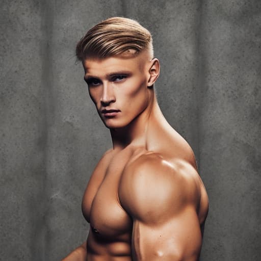 portrait+ style Russian queer fitness model blonde hunk dude face