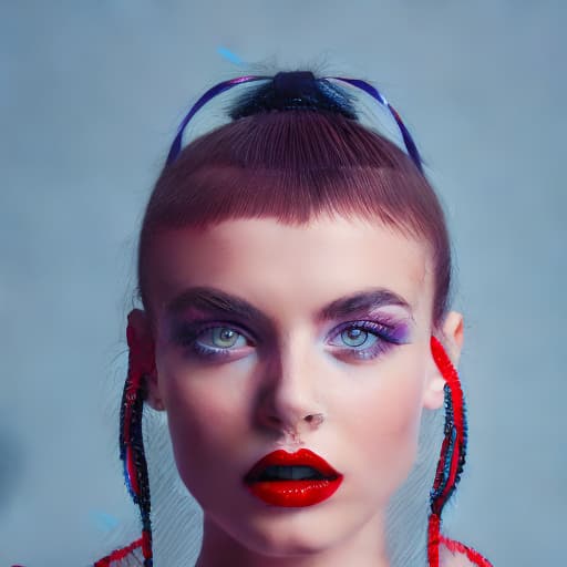 portrait+ style  face on woman's body,,violet eyes,red lips,mohawk,full body shot