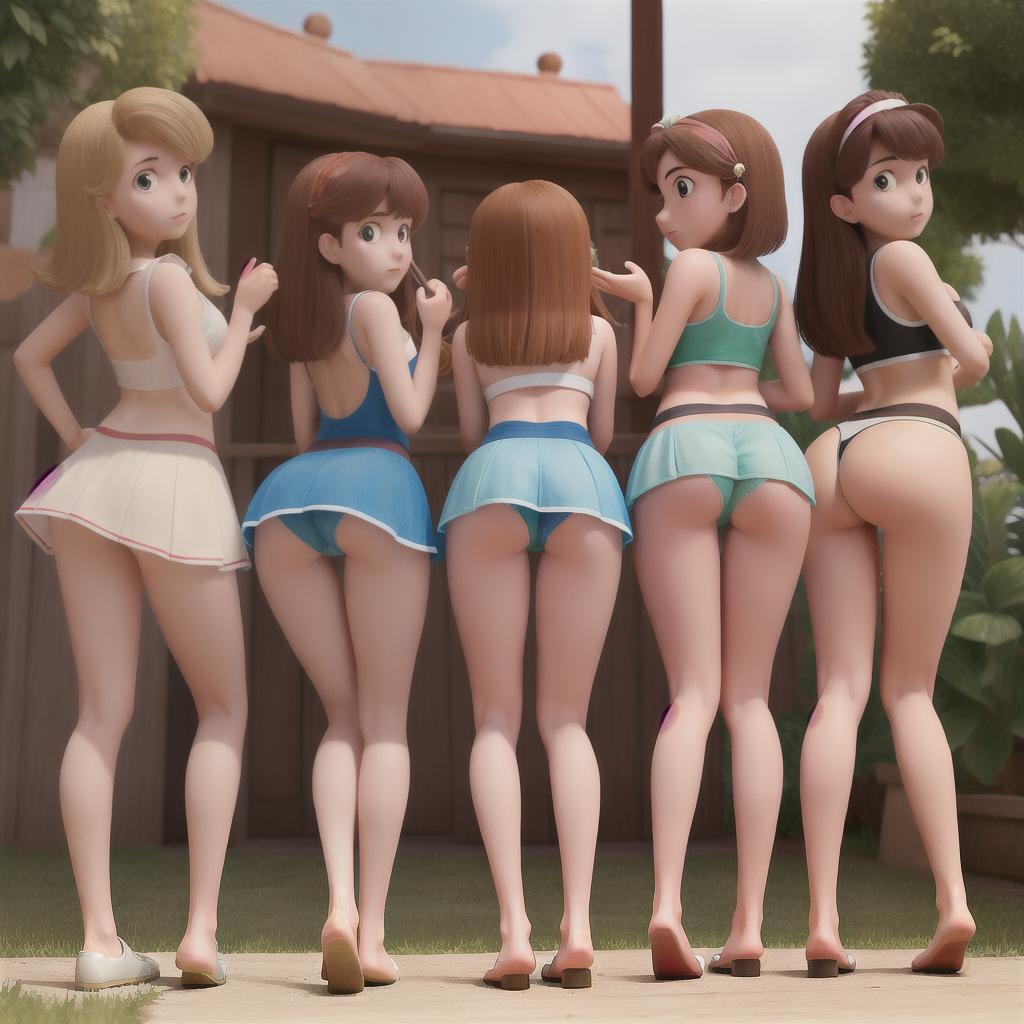  masterpiece, best quality, A group of girls in thongs showing off