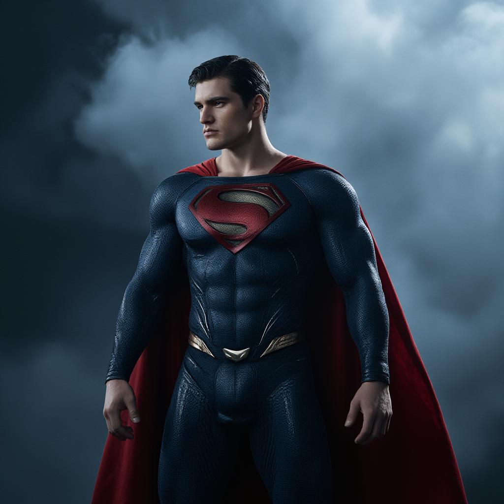  superman hyperrealistic, full body, detailed clothing, highly detailed, cinematic lighting, stunningly beautiful, intricate, sharp focus, f/1. 8, 85mm, (centered image composition), (professionally color graded), ((bright soft diffused light)), volumetric fog, trending on instagram, trending on tumblr, HDR 4K, 8K