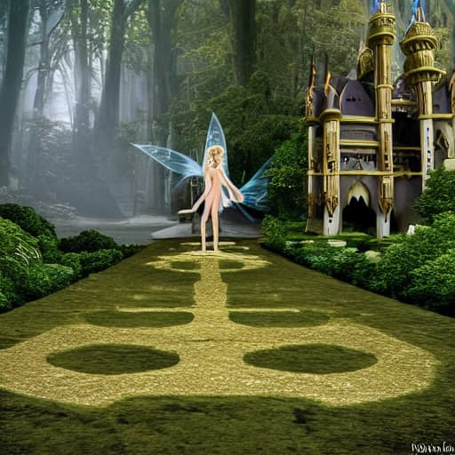  a photo of a girl on the background of a fairy-tale palace, naturism