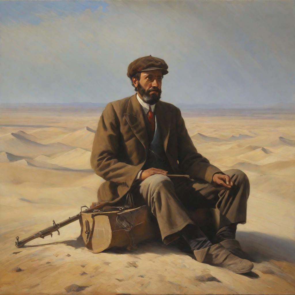  masterpiece, best quality,A man sitting in the desert