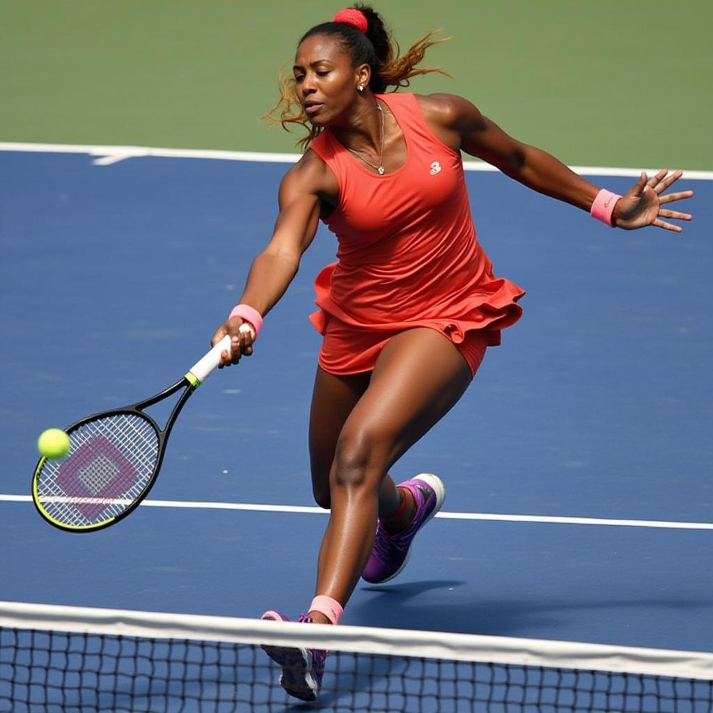  white woman playing tennis.