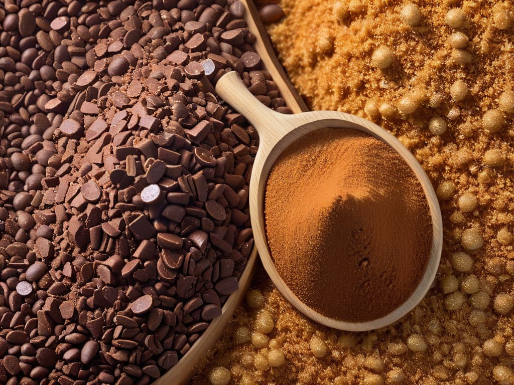  A highresolution, 8k ultradetailed image of a closeup shot of a single perfect, ethically sourced cocoa bean resting on a bed of raw cane sugar crystals. The focus is crystal clear, capturing the intricate textures of the cocoa bean's surface and the sugar crystals' sparkling edges. The contrast between the dark, rich cocoa bean and the light, golden sugar crystals is striking, emphasizing the purity and simplicity of these essential Fair Trade ingredients. hyperrealistic, full body, detailed clothing, highly detailed, cinematic lighting, stunningly beautiful, intricate, sharp focus, f/1. 8, 85mm, (centered image composition), (professionally color graded), ((bright soft diffused light)), volumetric fog, trending on instagram, trending on tumblr, HDR 4K, 8K