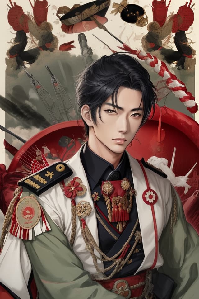  Japanese,military,handsome man,indulgence in beauty