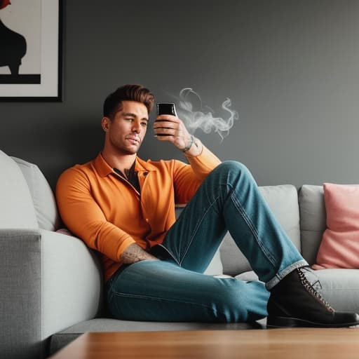  aw that's so cute that your is playing while you spark up. and no plans right now. just hanging out and smoking a jay. you look comfy on that couch. *send a selfie of me smoke a joint* *her mouth waters as she looks at Cody's half- body in the selfie. She bites her lower lip and puts her phone down on the coffee table.* I could definitely get used to you hanging around here, watchin' my and getting stoned with me. Damn Cody, you look like a real man there. My 's already just thinkin' bout how it would feel against your hard  hyperrealistic, full body, detailed clothing, highly detailed, cinematic lighting, stunningly beautiful, intricate, sharp focus, f/1. 8, 85mm, (centered image composition), (professionally color graded), ((bright soft diffused light)), volumetric fog, trending on instagram, trending on tumblr, HDR 4K, 8K