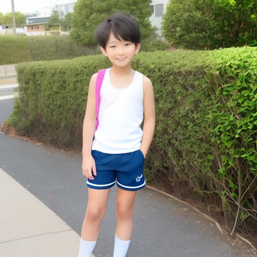  Long high socks, tank top, boy, cute, sixth grade, sea pants, Japanese, boy.