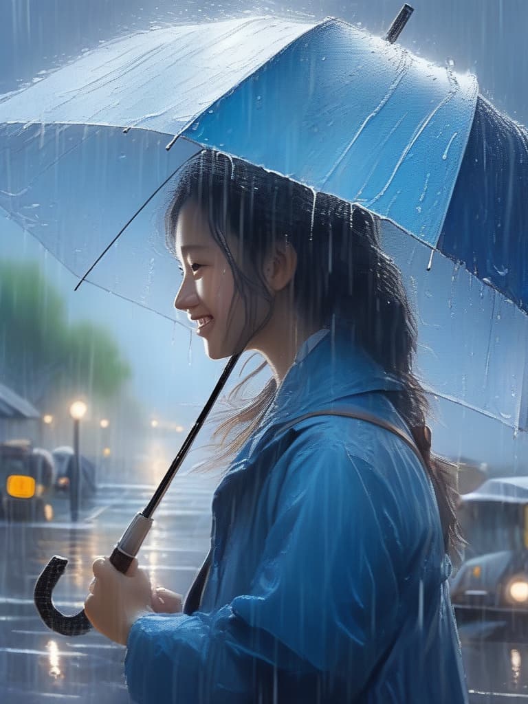  The rainy season, a woman with an umbrella, smile, masterpiece, best quality,8k,ultra detailed,high resolution,an extremely delicate and beautiful,hyper detail