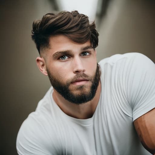 portrait+ style Canadian queer fitness model brunette hunk dude face