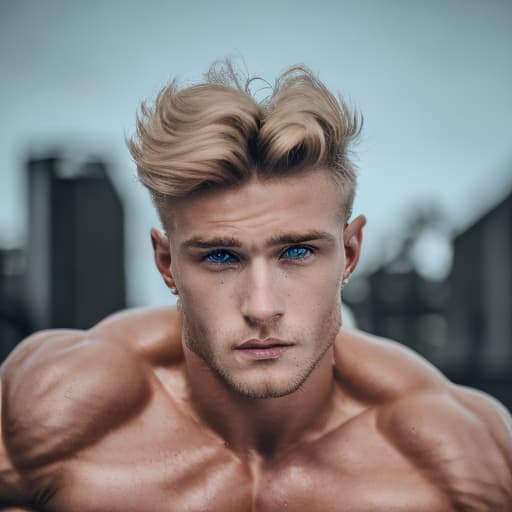 portrait+ style Russian queer fitness model blonde hunk dude face