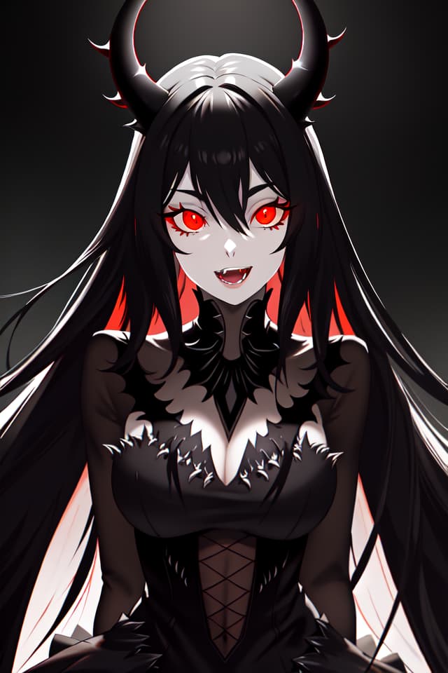  (All the teeth that are jagged with fangs) (Open the mouth) Only the upper body (the teeth on the mouth) Beautiful Devil Girl, Masterpiece, Jagged Teeth, Beautiful Black Hair, Long Hair, Devil Tail, ACK Dress, High Quality, 8k, 16k hyperrealistic, full body, detailed clothing, highly detailed, cinematic lighting, stunningly beautiful, intricate, sharp focus, f/1. 8, 85mm, (centered image composition), (professionally color graded), ((bright soft diffused light)), volumetric fog, trending on instagram, trending on tumblr, HDR 4K, 8K