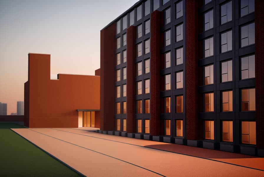  a modern building with red bricks, Norman Foster design, sunset, ultra realistic, ultra high resolution, 4K image