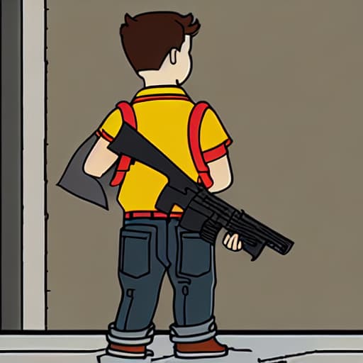  a boy, in freegun , from behind