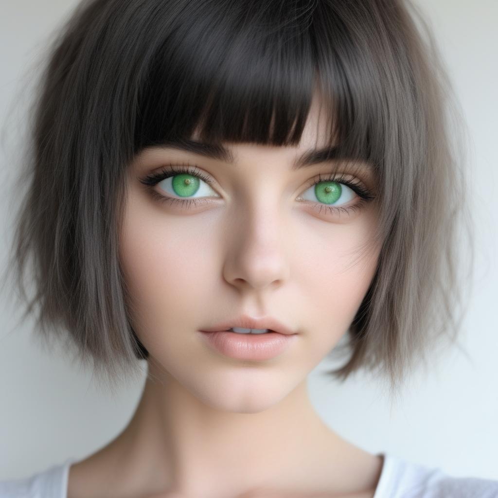  girl green eyes short hairstyle