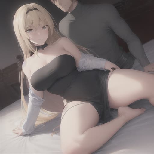  anime waifu woman busting out siting on bed and for full body on bed spreading while male is entering female