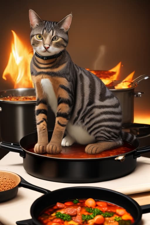  A cat cooking a stew, 8k, colorful