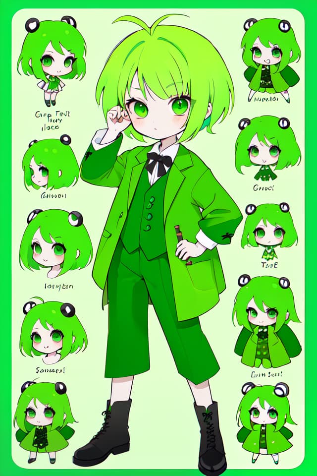  Green hair character candy color, green hair character dressed in pipes