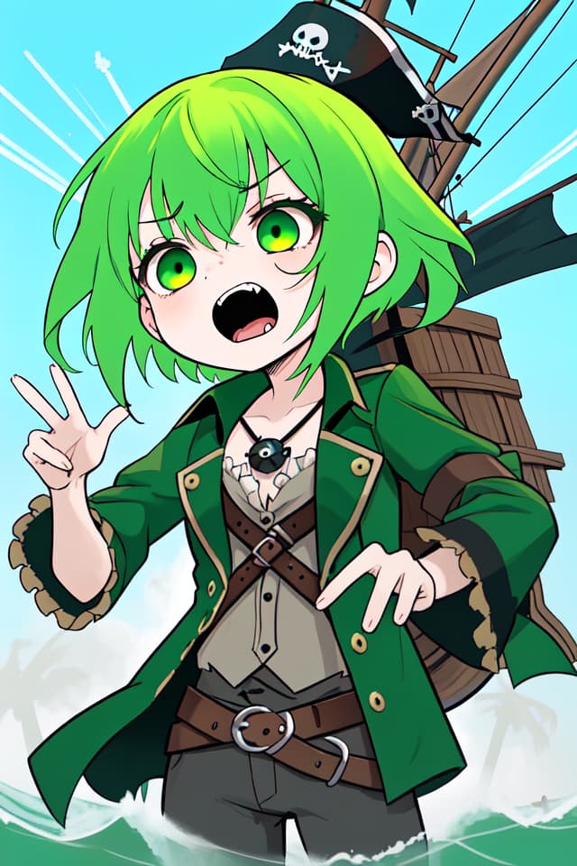  Pirate hunting of green hair characters, eerie shouting