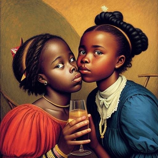  Rumey Alice and a African girl kissing at a wild drinking party, stable diffusion,