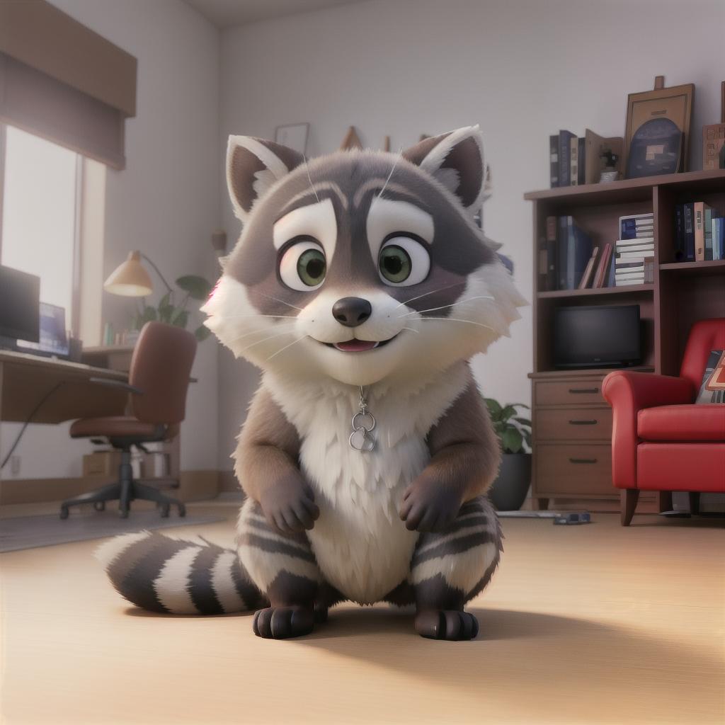  raccoon sitting in gaming chair front a computer on desktop, ((semi anthropomorphic)),(full body), tail, belly, sitting, fat, (chubby), (((white background))), solo, desktop, gaming chair, side view,  [[[clothes]]] hyperrealistic, full body, detailed clothing, highly detailed, cinematic lighting, stunningly beautiful, intricate, sharp focus, f/1. 8, 85mm, (centered image composition), (professionally color graded), ((bright soft diffused light)), volumetric fog, trending on instagram, trending on tumblr, HDR 4K, 8K