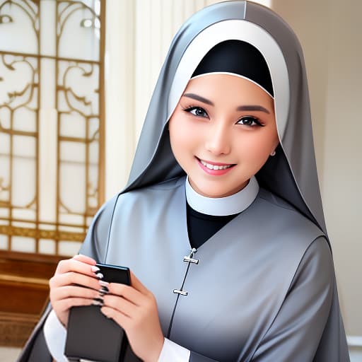  Silver hair, beautiful , nun, showing, games