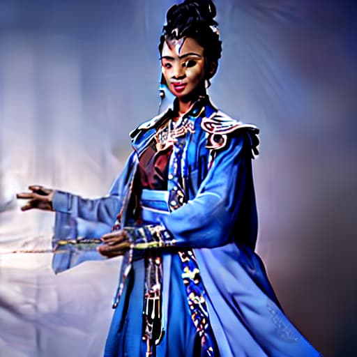 arcane style An African man with a blue affinity wearing complete blue knight armour and holding a large blue greatsword looking down the cliff where there is an evil witch. hyperrealistic, full body, detailed clothing, highly detailed, cinematic lighting, stunningly beautiful, intricate, sharp focus, f/1. 8, 85mm, (centered image composition), (professionally color graded), ((bright soft diffused light)), volumetric fog, trending on instagram, trending on tumblr, HDR 4K, 8K