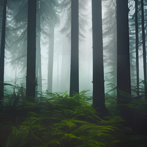  night forest in the mist hyperrealistic, full body, detailed clothing, highly detailed, cinematic lighting, stunningly beautiful, intricate, sharp focus, f/1. 8, 85mm, (centered image composition), (professionally color graded), ((bright soft diffused light)), volumetric fog, trending on instagram, trending on tumblr, HDR 4K, 8K