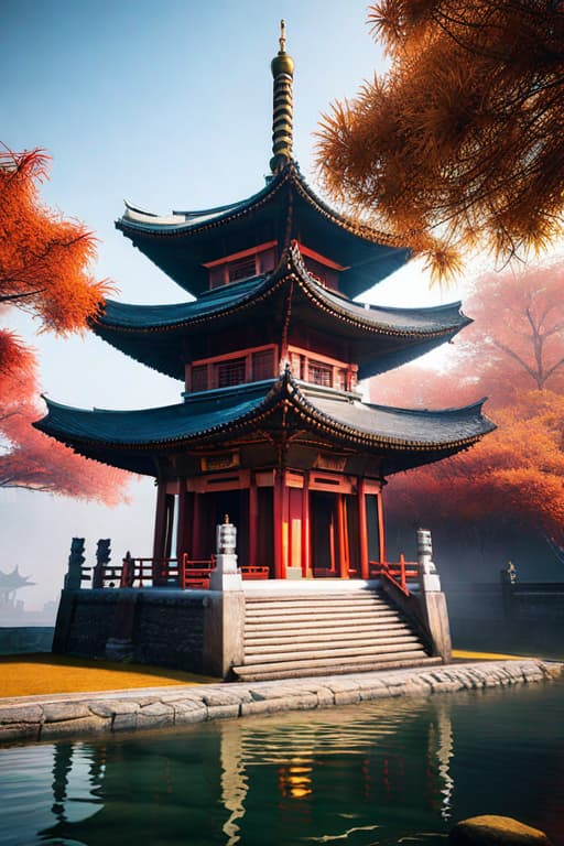  Realistic pagoda hyperrealistic, full body, detailed clothing, highly detailed, cinematic lighting, stunningly beautiful, intricate, sharp focus, f/1. 8, 85mm, (centered image composition), (professionally color graded), ((bright soft diffused light)), volumetric fog, trending on instagram, trending on tumblr, HDR 4K, 8K