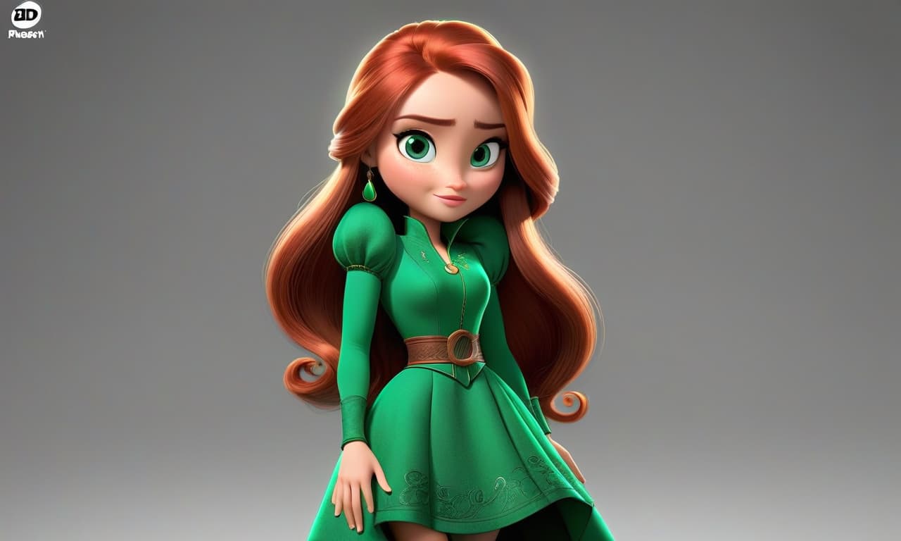  professional 3d model Draw a Pixar style with long hair. She's a . She has green eyes. She's wearing an emerald tunic. She's friendly. )I. embly Images: 1. A with long hair 2. She's wearing an emerald tunic 3. Her eyes are green 4. She's friendly in style like a Pixar character )II. Detailed Description: :: She's a female character with golden locks, flowing downward like a wavy river of sunlight. 👧🏻 Her hair transcends her frame, making her seem taller than she actually is. 🦁 :eyes: with emotion, green eyes, a hue akin to abandoned jade green beans, sparkle with joyful curiosity. 💚👩🏼‍👧 https://i.imgur.com/7SjuWlr.png :clothes: The dons an emerald tunic.  hyperrealistic, full body, detailed clothing, highly detailed, cinematic lighting, stunningly beautiful, intricate, sharp focus, f/1. 8, 85mm, (centered image composition), (professionally color graded), ((bright soft diffused light)), volumetric fog, trending on instagram, trending on tumblr, HDR 4K, 8K