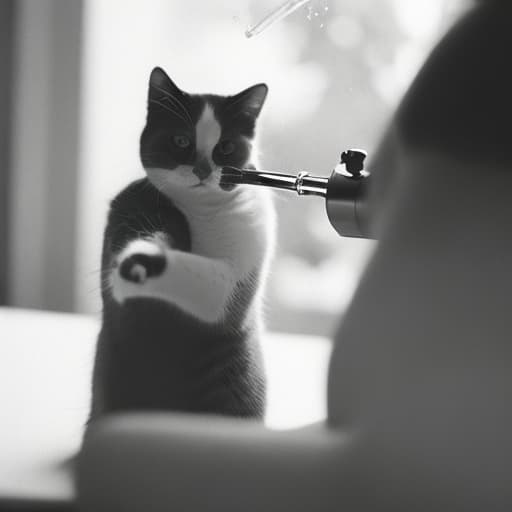 analog style Cat ripping a bong